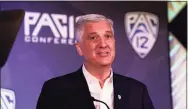  ?? Marcio Jose Sanchez / Associated Press ?? Pac-12 Commission­er George Kliavkoff speaks during college football Media Day on July 27 in Los Angeles.