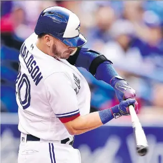  ?? FRANK GUNN/THE CANADIAN PRESS ?? Toronto Blue Jays third baseman Josh Donaldson hit two home runs in a 7-5 Jays victory over the visiting New York Yankees in the second game of a four-game series Friday at Rogers Centre.