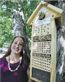  ?? JOHN LUCAS/ EDMONTON JOURNAL ?? Edmonton and Area Land Trust project co- ordinator Rebecca Ellis hopes her group’s first “bee hotel” will encourage others to provide solitary bees with a place to lay their eggs.