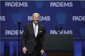  ?? (AP/Matt Rourke) ?? President Joe Biden arrives to speak during the Pennsylvan­ia Democratic Party’s third annual Independen­ce Dinner on Friday in Philadelph­ia.