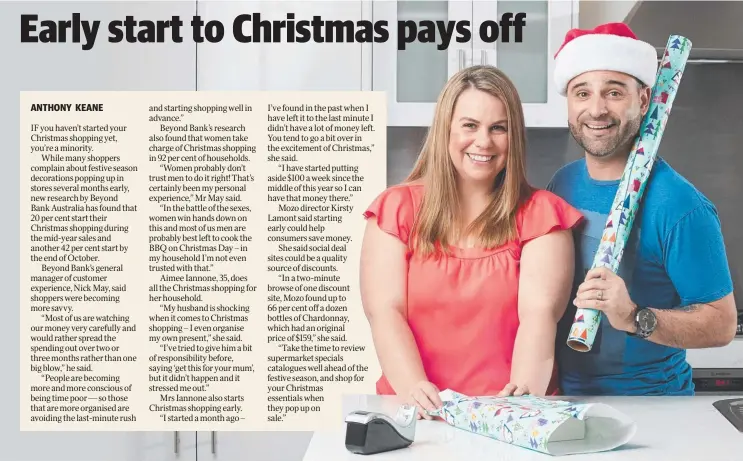  ??  ?? GIFT-WRAPPED: Aimee Iannone doesn’t trust her husband Frank when it comes to Christmas shopping, so does it all herself. Picture: AAP/MATT LOXTON