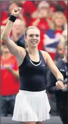  ??  ?? Katie Boulter celebrates victory during day four of the Fed Cup at Bath University. David Davies/PA Wire.