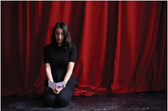  ?? MARTA IWANEK/TORONTO STAR ?? Sara Farb, posing for a photo in the rehearsal hall of Theatre Passe Muraille this week, says she won’t allow her developmen­tally challenged sister to attend the new show, R-E-B-E-C-C-A.