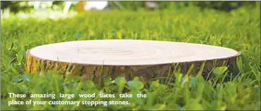  ?? ?? These amazing large wood slices take place of your customary stepping stones. the