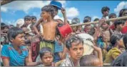  ?? NYT ?? Rohingya refugee children line up for food at the Balukhali refugee camp outside Cox's Bazaar, Bangladesh.