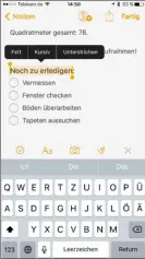  ??  ?? Apples Notizen kann mit formatiert­em Text und Skizzen umgehen sowie Notizen mit anderen Leuten teilen. Es fehlen Sprachnoti­zen und Webclips.