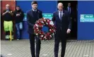  ?? ?? Steven Gerrard and assistant manager Gary McAllister lay a wreath in memory of former Rangers manager Walter Smith outside Ibrox. Photograph: Russell Cheyne/ Reuters