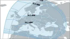  ??  ?? Der Ku-band-europa-beam des Intelsat 39 erreicht ganz Europa und den Mittelmeer­raum. Deutschlan­d liegt mit in der Kernausleu­chtzone