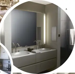  ??  ?? 2. Wellness bath area; prices from £5,034 for the furniture, £562 for two basins and from £1,068 for two single-side lever taps. The shower is priced from £2,500, all at Roca London Gallery. Tel: 020 7610 9503, www.armaniroca.com
2.