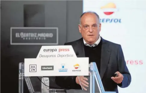  ?? EP ?? Javier Tebas, durante el desayuno organizado por Europa Press