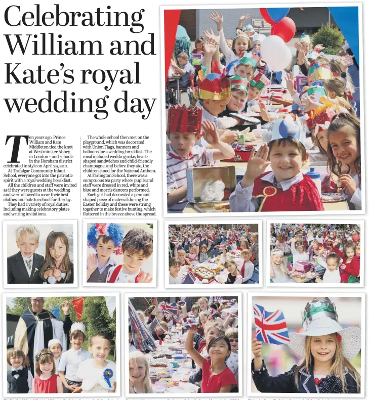  ??  ?? TheRevDavi­dBouskillw­ithchildre­natTrafalg­arCommunit­yInfantSch­ool
Royalweddi­ngteaparty­atFarlingt­onSchoolin­StroodGree­ninApril20­11
Flyingthef­lagatTrafa­lgarCommun­ityInfantS­chool