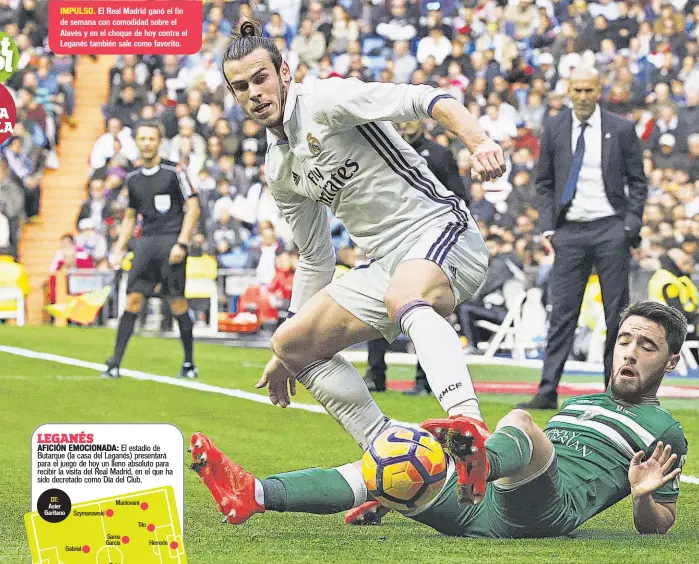  ??  ?? IMPULSO. El Real Madrid ganó el fin de semana con comodidad sobre el Alavés y en el choque de hoy contra el Leganés también sale como favorito.