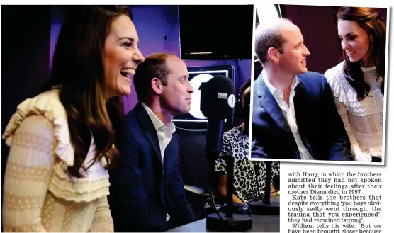  ??  ?? On air: The Duke and Duchess of Cambridge in the studio at Radio 1 yesterday, and inset