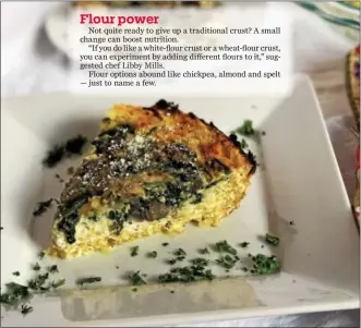  ?? PHOTO COURTESY OF JUDY MATUSKY ?? This mushroom and spinach quiche features a spaghetti squash crust.