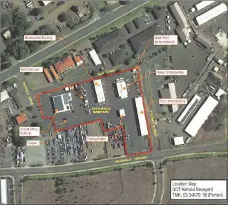  ?? ?? A map shows the layout of the state Department of Transporta­tion’s Kahului Baseyard near the Kahului Airport.