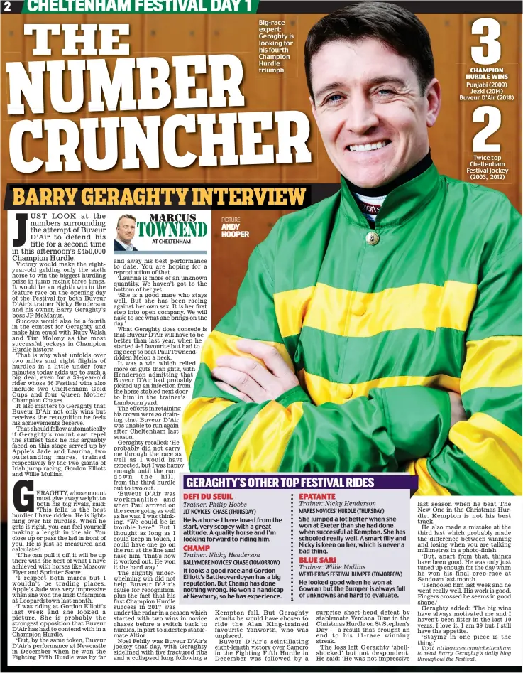  ?? PICTURE: ANDY HOOPER ?? Big-race expert: Geraghty is looking for his fourth Champion Hurdle triumph