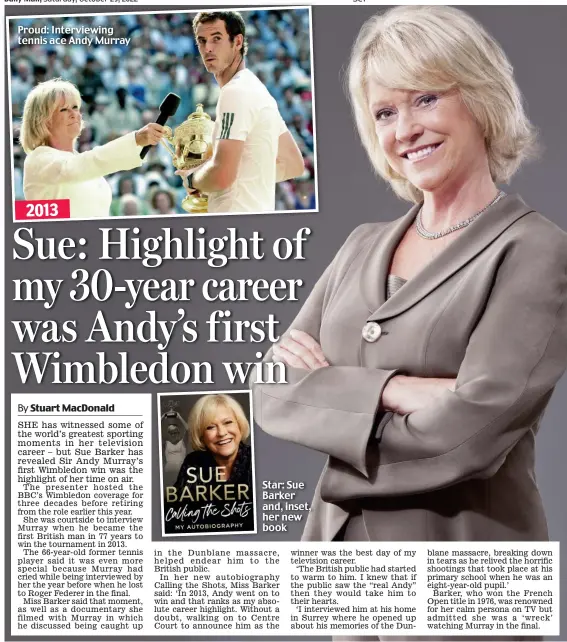  ?? ?? Proud: Interviewi­ng tennis ace Andy Murray
Star: Sue Barker and, inset, her new book