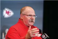  ?? AP Photo/Brynn Anderson ?? ■ Kansas City Chiefs head coach Andy Reid speaks during a news conference on Thursday in Aventura, Fla., for the NFL Super Bowl 54 football game.