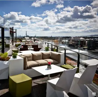  ??  ?? 03 The Rooftop Bar & Terrace offers stunning views of Dublin 03