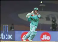  ?? (BCCI/IPL) ?? Lucknow Super Giants opener Quinton De Kock during his unbeaten knock of 140 runs against Kolkata Knight Riders in the Indian Premier League at the DY Patil Stadium in Mumbai on Wednesday.