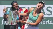  ?? GETTY IMAGES ?? For women’s tennis players such as Victoria Azarenka and Serena Williams, seen at the recent BNP Paribas Open trophy ceremony, five-set matches are key to winning their battle for equality in sport.