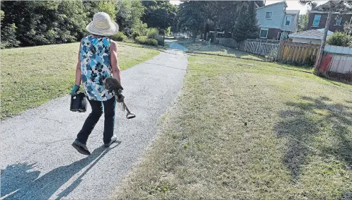  ?? BARRY GRAY THE HAMILTON SPECTATOR ?? Volunteer Bev Wagar heads to the Pollinator Paradise Garden on the Pipeline Trail Wednesday morning to plant an Eastern Bluestar. One of three pollinator gardens along the urban trail, this one sits between Edgemont Street North and Park Row North,...