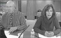  ?? AP/CLYDE MUELLER ?? Spaceport executive director Christine Anderson (right) gives her report to members of a legislativ­e finance oversight committee at the New Mexico Capitol in Santa Fe on Thursday. Richard Holdridge, chairman of the Spaceport Authority’s board of...
