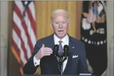  ?? ASSOCIATED PRESS ?? PRESIDENT JOE BIDEN SPEAKS during a virtual event with the Munich Security Conference in the East Room of the White House in Washington on Friday.