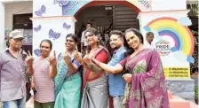  ?? S. MAHINSHA ?? Transgende­r persons at the model transgende­r polling booth in Fort Mission Girls School, Thiruvanan­thapuram, on Friday.