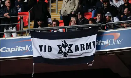  ?? Photograph: Javier García/BPI/Rex/Shuttersto­ck ?? A Spurs banner at Wembley in 2015.