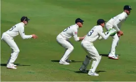  ??  ?? Joe Root (left) says a crowded slip cordon, for example, would have to be permitted if the Test series is to go ahead. Photograph: Christiaan Kotze/AFP via Getty Images