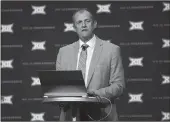  ?? Getty Images/tns ?? Greg Burks, the coordinato­r of officials for the Big12 Conference speaks during Big12 media day in Arlington, Texas on Monday.