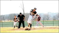  ?? MIKE CAPSHAW ENTERPRISE-LEADER ?? Prairie Grove senior Logan Gragg pitched his way out of several jams while striking out 11 in 6 innings of a 4-0 win against Siloam Springs on Saturday, March 5.