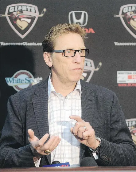  ?? NICK PROCAYLO/PNG FILES ?? Giants general manager Glen Hanlon is planning for the WHL bantam and CHL import drafts this summer. He says projecting size is a difficult part of scouting at the junior level.