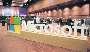  ?? AFP ?? The Microsoft logo is pictured at the company’s annual shareholde­rs meeting in Bellevue, Washington, in 2016.