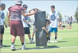  ?? PHOTO BY PIERRE WHITSEY ?? Kids run drills at the inaugural Elevate Our Youth Foundation Football Camp hosted by Houston Texans tight end Stephen Anderson at Piedmont Hills in San Jose.