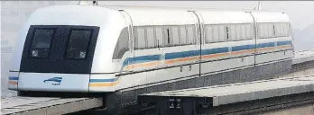  ?? LIU JIN/AFP/GETTY IMAGES ?? An ultra-high-speed rail line, like Shanghai’s commercial magnetic levitation train, connecting Vancouver, Seattle and Portland would create hundreds of thousands of jobs, a new report states.