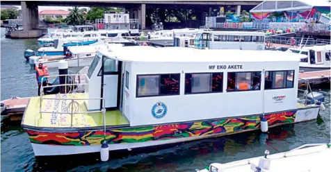  ??  ?? Newly procured boats commission­ed by Governor Babajide Sanwo- Olu at the LASWA Yard, Five Cowries Terminal, Ikoyi, Lagos.