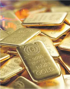  ?? ?? Gold is shining again. An ounce is sold for $2,300 and rising. PHOTO: SHUTTERSTO­CK.COM
