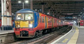  ?? ?? On their penultimat­e day in service, January 14, Nos. 456009/456011, together with 455871, stand at London Waterloo waiting to work to Hampton Court. Alex Thorkildse­n