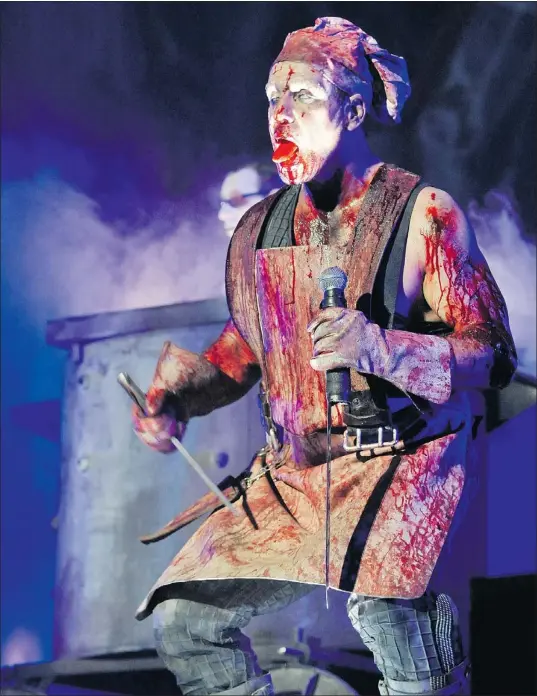  ?? IAN LINDSAY — PNG ?? German industrial metal band Rammstein, led by vocalist Till Lindemann, showcases their pyrotechni­c extravagan­za Sunday in Vancouver.