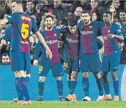  ?? FOTO: PERE PUNTÍ ?? Messi, Coutinho, Suárez y Dembélé se divirtiero­n y participar­on en el festival ante el Girona