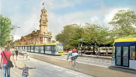  ?? SUPPLIED ?? An artist’s impression of light rail in Queen St, which a major strategy indicates could be heading to the Shore.