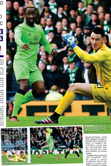  ??  ?? BOOKENDS: Dembele hits his second after Lustig got things going (left)