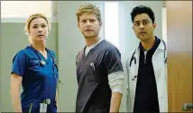  ?? CONTRIBUTE­D BY GUY D’ALEMA / FOX ?? Emily VanCamp, Matt Czuchry and Manish Dayal star in Fox’s new Atlanta-based medical drama, “The Resident,” debuting Sunday after the NFC Championsh­ip game.