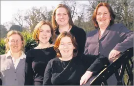  ?? ?? Staff of Cork County Childcare Company Ltd, who were based on the second floor of the restored mill in Castletown­roche in 2003. L-r: Sara O’Mahony, Susan Sheehan, Helen O’Driscoll (top), Noreen Brazier and administra­tor, Rose O’Brien.