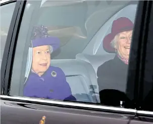  ??  ?? The Queen arrives for the morning service at St Mary Magdalene Church