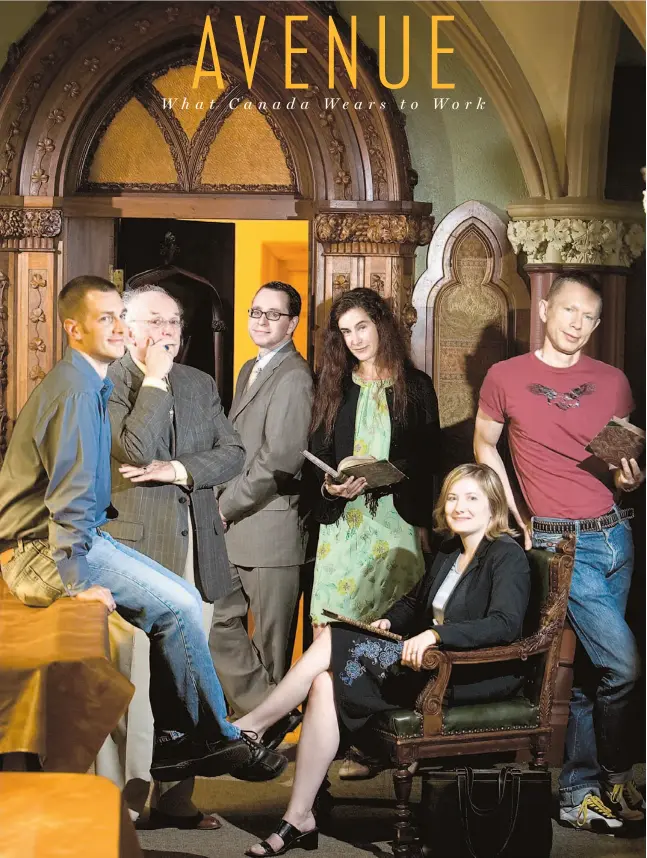  ?? CHRISTINNE MUSCHI FOR NATIONAL POST ?? The Department of English at McGill University, from left to right: Derek Nystrom, David Williams, Allan Hepburn, Maggie Kilgour, Monique Morgan (seated) and Ken Borris.