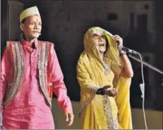  ??  ?? A scene from Bidesiya by playwright Bhikari Thakur. In the past three decades, Thakur’s work has grabbed national spotlight – with plays on migration, addiction, dowry and the condition of women. But in the process, the Naach has been sanitised, to...