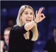  ?? Nam Y. Huh / Associated Press ?? Marquette coach Megan Duffy signals during a game against DePaul in the Big East Tournament.